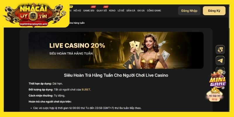 Bubet khuyến mãi siêu hoàn trả lên đến 20% cho người chơi